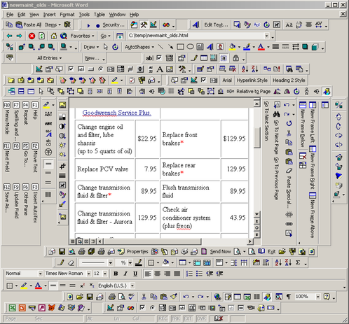 A window of Microsoft Word for an old version of Windows. A ridiculous number of optional toolbars are enabled and docked at the top, left, right, and bottom of the window, leaving only a small view at the center for the actual document. What an old-school aesthetics.