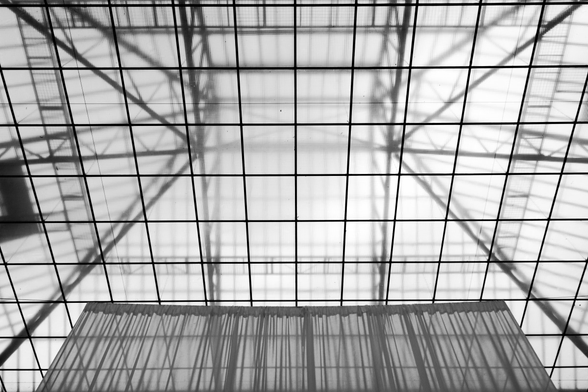 a transparent ceiling with grid structures