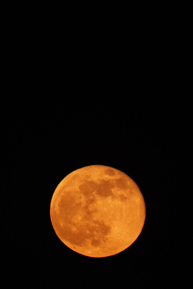 Roter Vollmond vor schwarzen Himmel.