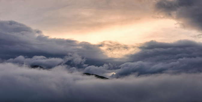 Last sunlight of the evening peeking through low cloud/mist inversion layer. Meall Odhar, Ben Lawers
