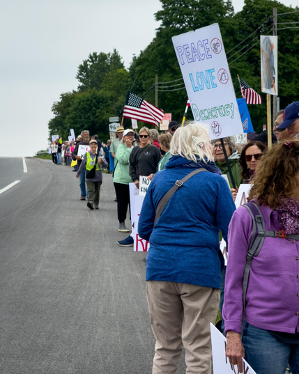 Citizens at the No Kings event in Ovid, NY, today, June 14, 2025. Phone photo.