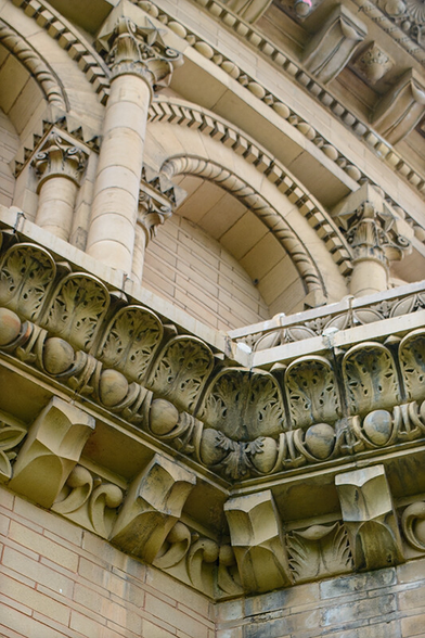 Stone details on a observatory built in 1897. Very ornate arches, columns, and cornice details.