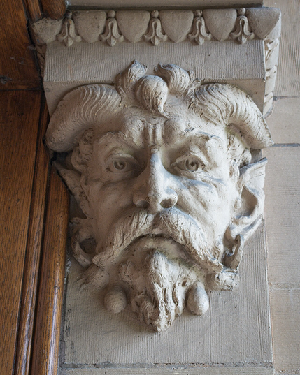 Terra cotta sayter holding up entrance arch at Yerkes  Observatory, Williams Bay, WI