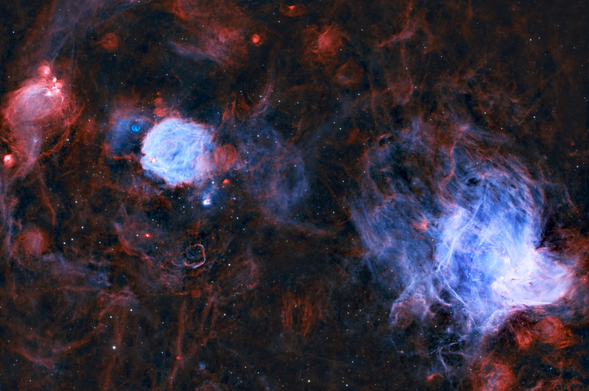 Nebulae imaged in the Hubble Palette, with HII regions in red/orange on OIII in blue. Stars. Don't forget the stars. 