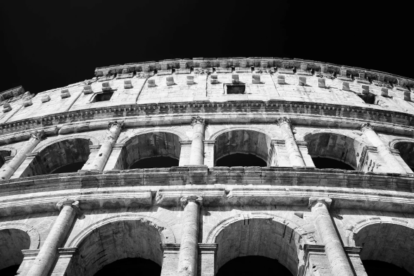 The Colosseum in Rome, from the outside, on a very sunny day