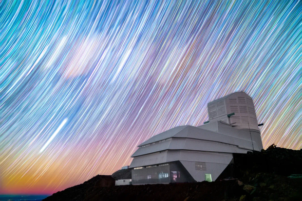 The Vera C. Rubin Observatory sits on the peak of Cerro Pachón in Chilean Andes.

RubinObs/NOIRLab/SLAC/NSF/DOE/AURA/H. Stockebrand (CC BY 4.0)