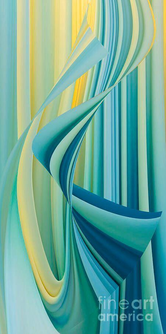 Curving, flowing lines blend shades of blue, green, and yellow, creating a dynamic sense of movement and fluidity. The design suggests a sense of depth and energy, reminiscent of waves or ribbons in motion.

I started this image with flowing silk curtains which I transformed into a contemporary and abstract design which created a sense of curving, flowing lines, blended with shades of blue, green, and yellow, creating a dynamic sense of movement and fluidity. The design suggests a sense of depth and energy, reminiscent of waves or ribbons in motion.

This abstract digital artwork evokes the delicate flow of silk curtains caught in a gentle breeze. With sweeping curves and layered folds, the image captures a sense of fluid motion and softness. The palette of aquamarine, teal, lemon yellow, and seafoam green creates a serene, almost meditative atmosphere. 

THE FINE ART AMERICA LOGO WILL NOT APPEAR ON PURCHASED PRINTS OR PRODUCTS.