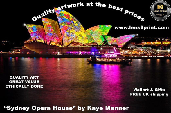 “WHO PAINTED THE OPERA HOUSE? Multicolored view of the Opera House with vivid splashes of paint. By Kaye Menner Photography.”