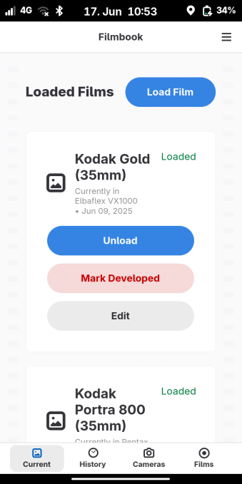 Screenshot of Filmbook on a PinePhone Pro