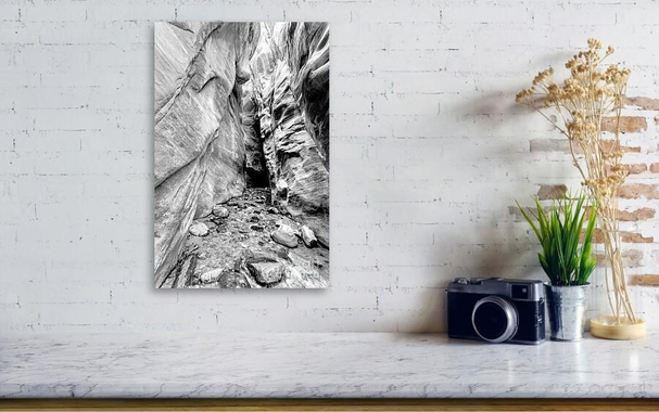 A black and white photo as the natural clear cold water spring runs through a slot canyon section of Spring Creek Canyon on the hiking trail to Kanarra Falls in Kanarraville, Utah, United States. I captured this vertical photograph as we were hiking through the chilly 36 degree water.
https://5-jennifer-white.pixels.com/featured/kanarra-falls-slot-canyon-vertical-grayscale-jennifer-white.html
#buyintoart #fineart #photography #interiordesign
