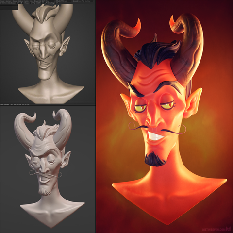 3D sculpture of a stylized naughty devil head.