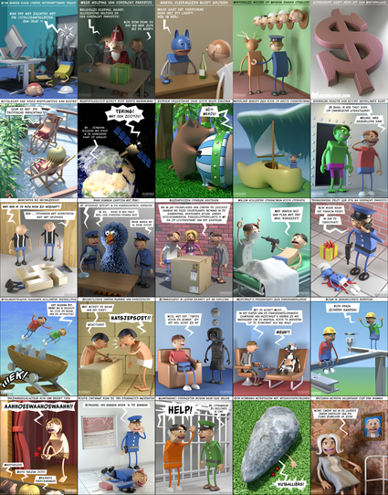 A collage of 3D news cartoons for the Dutch NU.nl site.