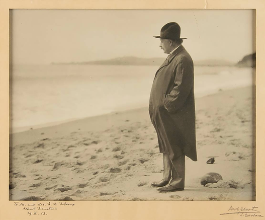Albert Einstein à la mer méditant sur les relations entre la France et les Etats-Unis