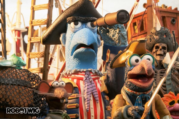 Samuel Arrow looks out to see us in his binoculars. Rizzo looks ahead with a worried look. Gonzo wields a sword with an excited look on his face