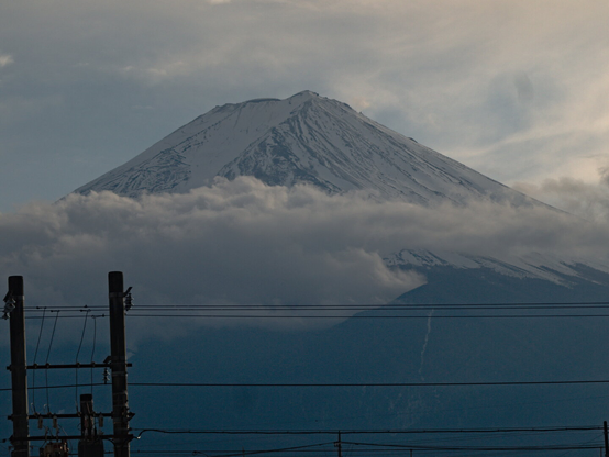 Mount fuji behind Electricty polls
