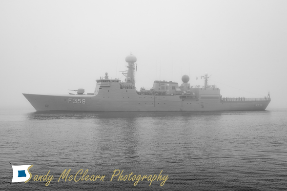 Warship in the fog. 