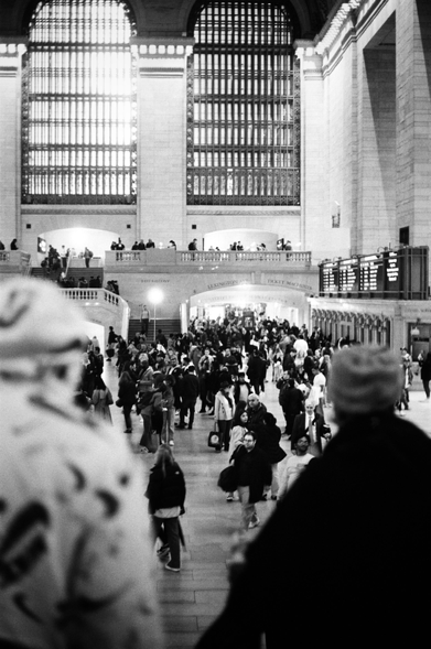 Grand Central Terminal, May 23, 2025, about 5pm.

Camera: Canonflex 35mm SLR. Lens: 50mm f/1.8. Film: Trix-X 400 (metered at 1600). Exposure: 1/30 at f/2. N+2 dev/scan: The Darkroom Lab.