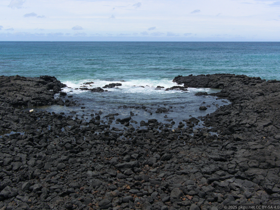 The black stone beach of northern Jeju island, Korea.