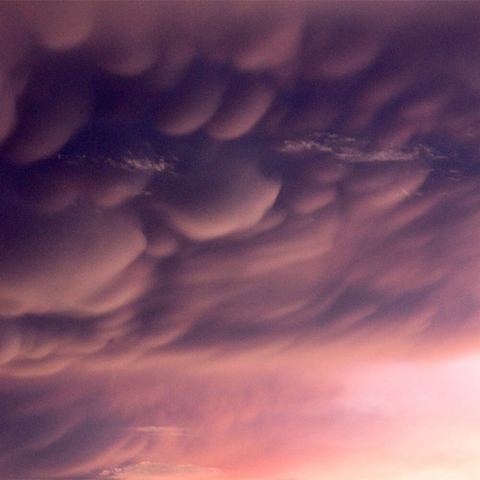 乳房雲。雲底から乳房のように垂れ下がった形状が特徴的な雲。