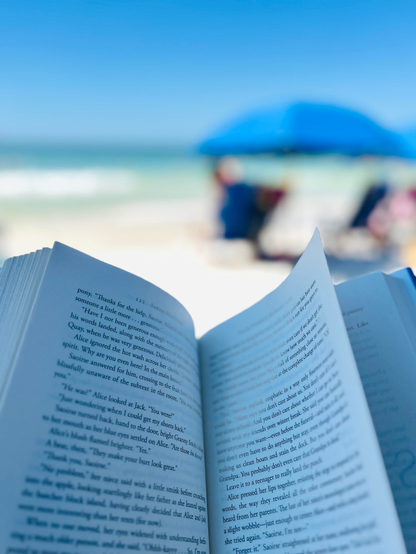 My book and the blurred ocean in background. 