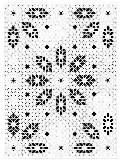 Metal engraving of a mosaic with geometric pattern arranged in a floriated motif.