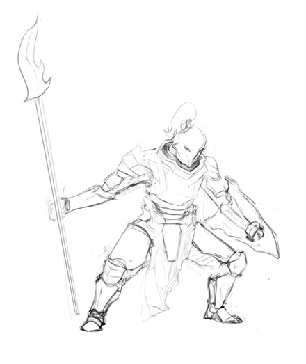 A knight in armor with a halberd. his helmet is styled after an owl.