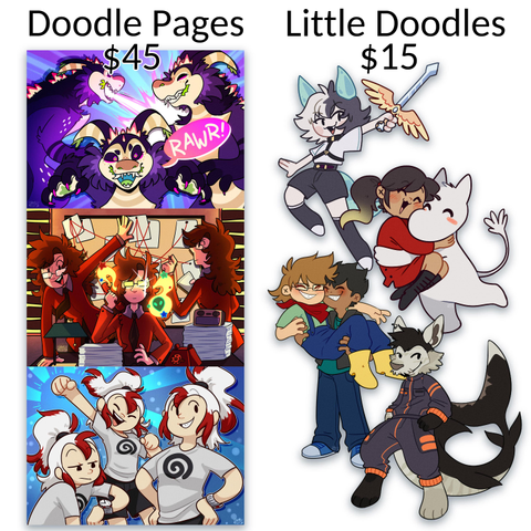 Two cute doodle styles (available on Ko-fi). 
Doodle Pages for $45
Little Doodles for $15.