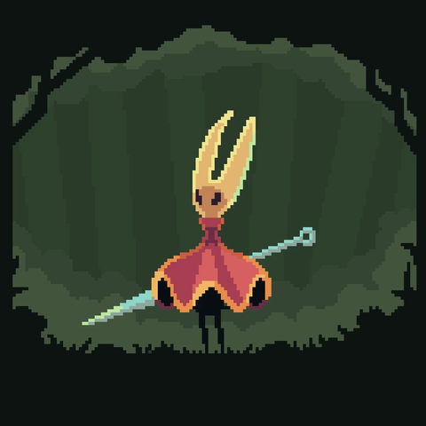 Pixelart of Hornet, a character from the game Hollow Knight