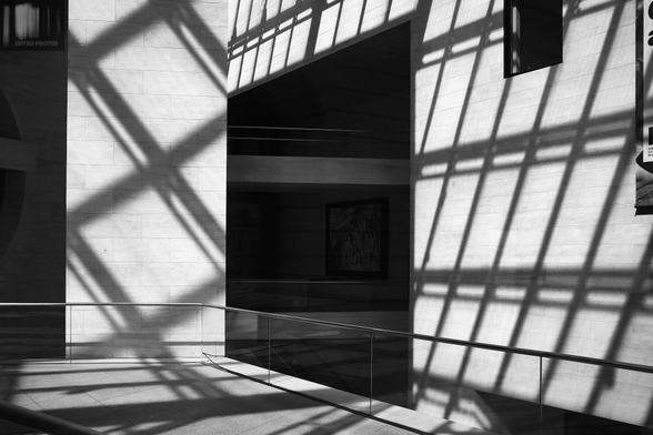 Black and white interior photo from Berlin, Germany.