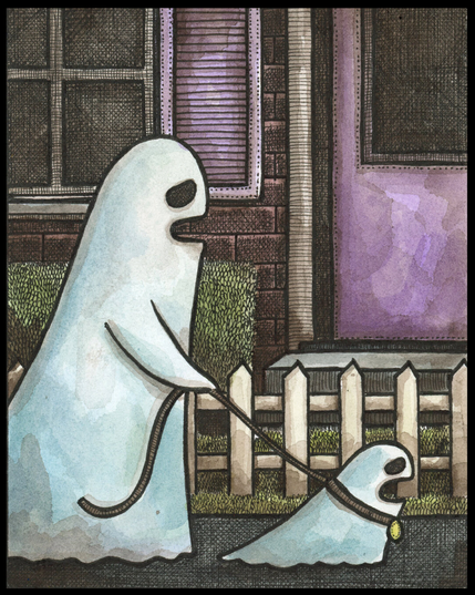 I really wanted to paint a ghost walking his ghost dog, so I did