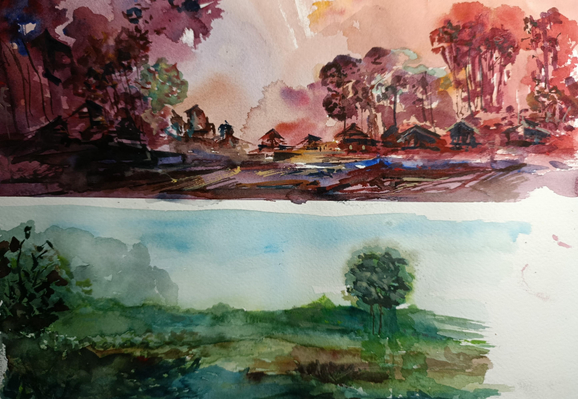 Sketching and testing colors 
Watercolor 
Cotton paper 
#art #MastoArt #watercolor #sketch 