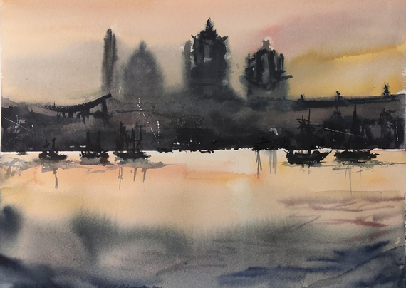 Port 
Watercolor painting 
Cotton paper A3 size aprox
#art #watercolor #MastoArt #City 