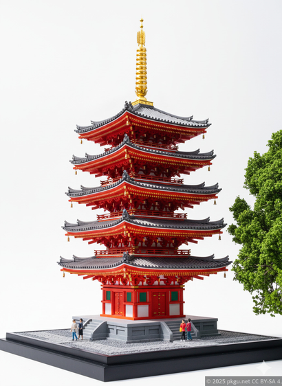 The pagoda in Tochoji temple, Fukuoka, Japan. Regenerated by Google Gemini to the figure style.