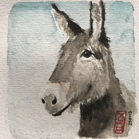 Watercolor portrait of a donkey