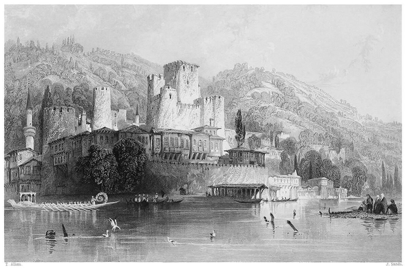 View of Anadoluhisarı, also known as Güzelce Hisar, a late fourteenth-century fortress on the Asian shore of the Bosphorus. 