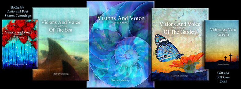 Colorful compilation of 5 books by artist and poet Sharon Cummings.