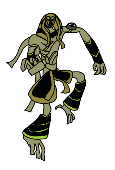 Snare-Oh in the air, stretching his right arm at the viewer.