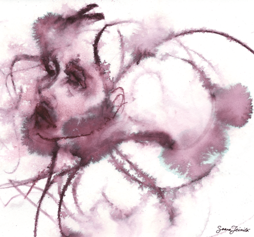 Ink portrait of a melancholic woman
