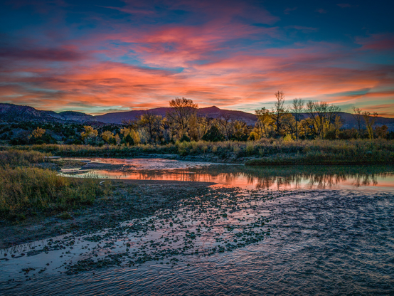 looking out over the Chama River just after sunset at the Chama River Canyon Wilderness in northern New Mexico