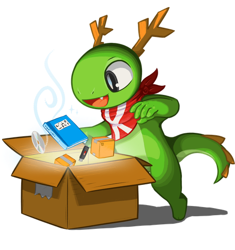 Konqi opens a magic box of wonderful KDE things on his birthday.

Image by Arctaxia.
