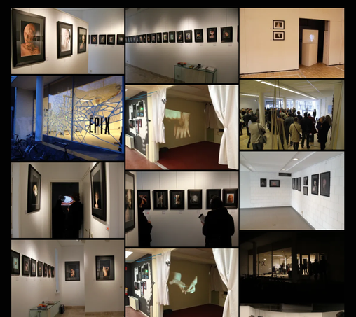 Photos of installations, presentations, and exhibitions in galleries. 