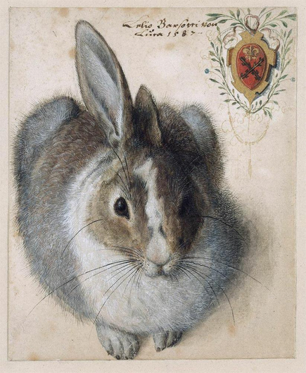 A lifelike painting of a rabbit