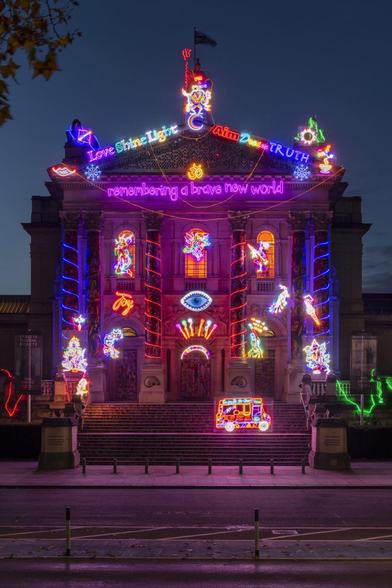 a Diwali celebration of vibrant LED symbols at Tate Britain