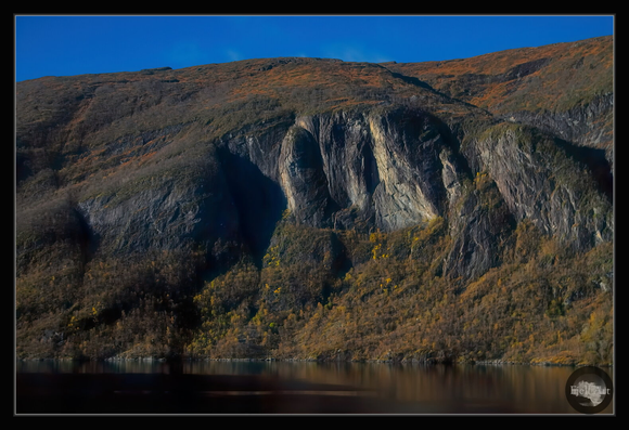 The Osterøy island mountains visible from the other side of fjord.