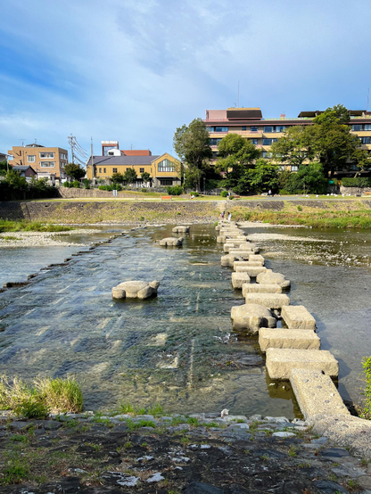 Una fila de piedras permite pasar (si eres lo bastante ágil) de un lado a otro del río (son unos 50 o 100 metros). Delante hay una piedra con forma de tortuga.