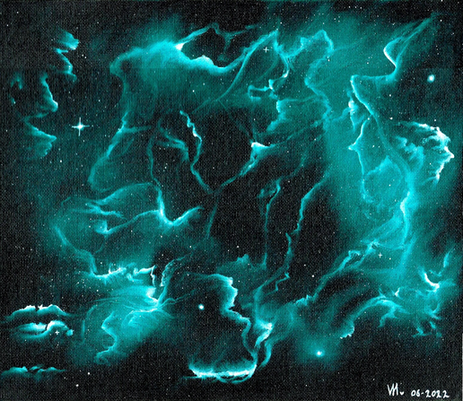 Green oil pained free flowing nebula.