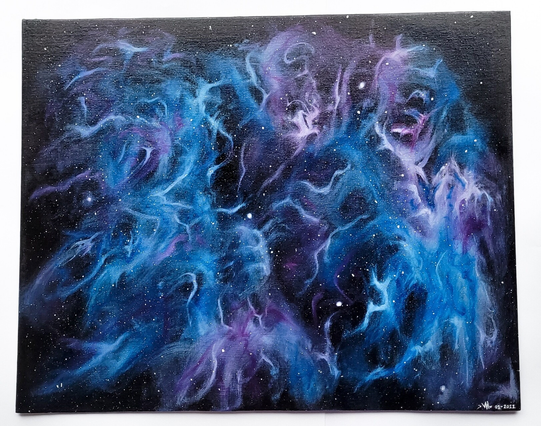 Blue and purple oil pained free flowing nebula.