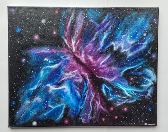An oil painting of the Butterfly Nebula.