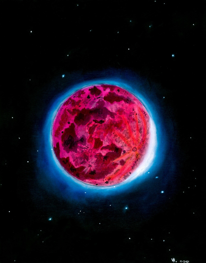 An oil painting of the lunar eclipse.