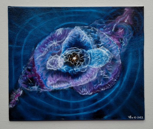 An oil painting of the Cat's Eye Nebula.